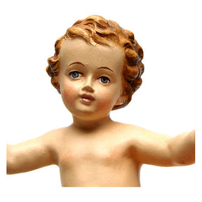 Menino Jesus fibra de vidro braços abertos pano branco