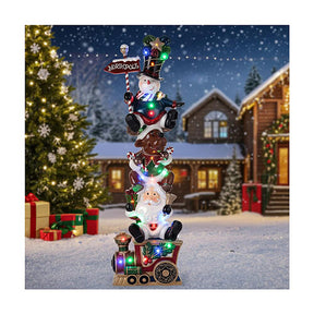 Pai Natal rena e boneco de neve no comboio h 180 cm LED