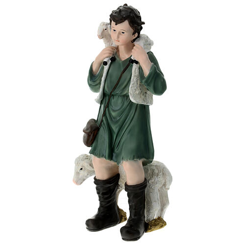 Pastor 65x30x20 cm com ovelhas fibra de vidro para presépio de 80 cm