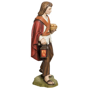 Pastor com lanterna e pão presépio 60 cm fibra de vidro PARA EXTERIOR