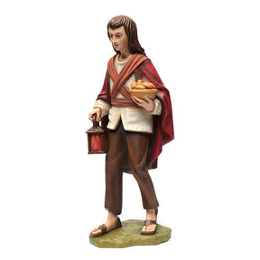 Pastor com lanterna e pão presépio 60 cm fibra de vidro