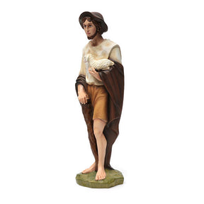 Pastor com lanterna e pão presépio 60 cm fibra de vidro