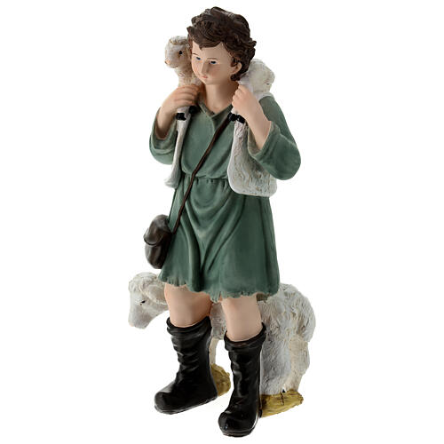 Pastor com ovelhas 30x15x10 cm fibra de vidro para presépio de 40 cm