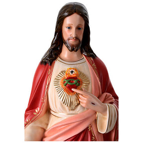 Sagrado Coração de Jesus fibra de vidro corada 110 cm olhos vidro