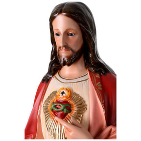 Sagrado Coração de Jesus fibra de vidro corada 110 cm olhos vidro