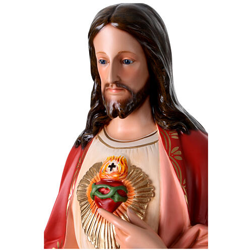 Sagrado Coração de Jesus fibra de vidro corada 110 cm olhos vidro