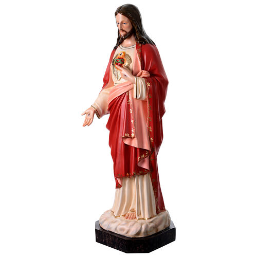 Sagrado Coração de Jesus fibra de vidro corada 110 cm olhos vidro