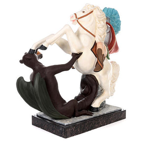São Jorge no cavalo 110 cm fibra de vidro corada olhos de vidro
