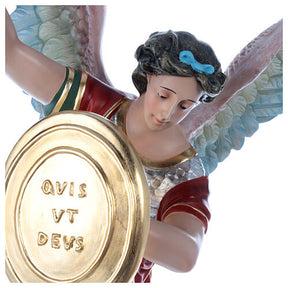 São Miguel com espada e escudo fibra de vidro olhos de vidro 110 cm