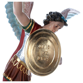 São Miguel com espada e escudo fibra de vidro olhos de vidro 110 cm